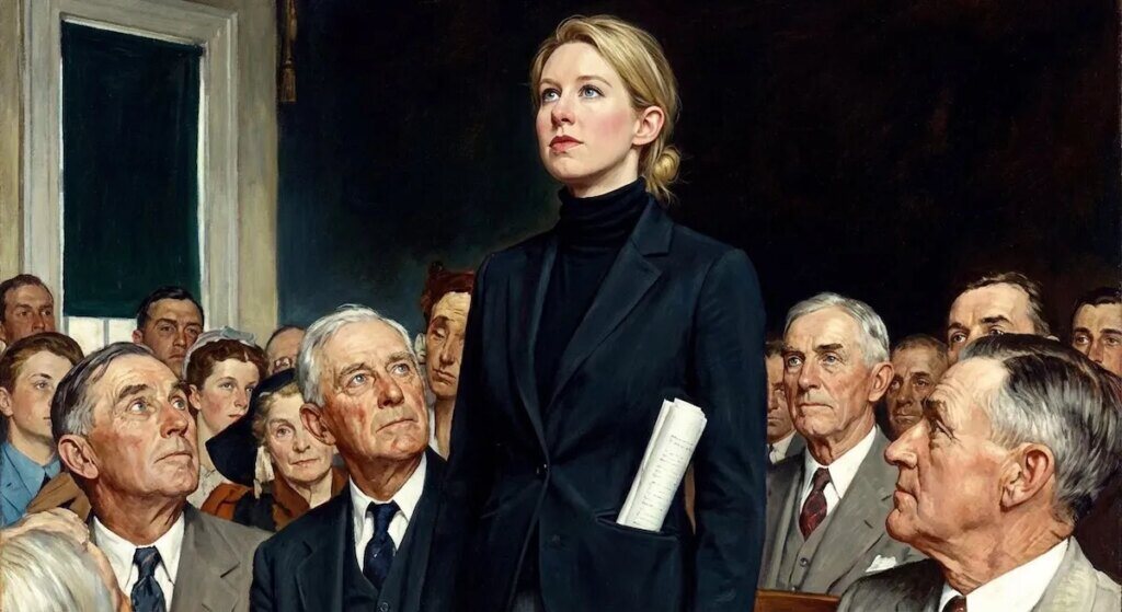 What’s Up with Elizabeth Holmes’s Weird Norman Rockwell–Inspired Background on X?