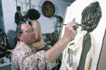 Modern realist painter Philip Pearlstein photographed in his New York studio in 1986. (Photo by Jack Mitchell/Getty Images).