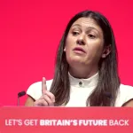 LIVERPOOL, ENGLAND - OCTOBER 9: Lisa Nandy MP, Shadow Cabinet Minister for International Development delivers a speech to party delegates on day two of the Labour Party conference on October 9, 2023 in Liverpool, England. Shadow Chancellor Rachel Reeves is among Labour MPs and Shadow Ministers addressing delegates on day two of party conference. (Photo by Christopher Furlong/Getty Images)