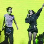 LONDON, ENGLAND - JUNE 27: Charli XCX joins Troye Sivan on stage during the Something to Give Each Other Tour at OVO Arena Wembley on June 27, 2024 in London, England. (Photo by Katja Ogrin/Redferns)