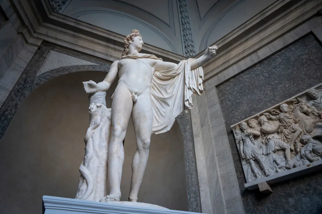Apollo Belvedere on display following its restoration at the Vatican Museum.