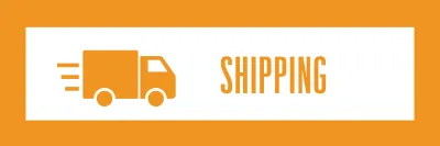 A banner that reads shipping with an icon of a moving truck speeding by.