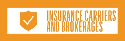 A banner that reads Insurance Carriers and Brokerages with an icon of a shield with a checkmark.