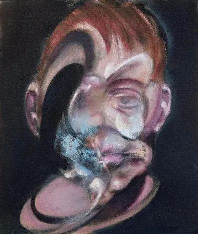 A portrait of an artist on a black background, where the face is swirled and disfigured.