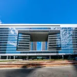 A general view of the CAA talent agency in Century City on August 12, 2020 in Century City, California.