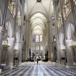The nave of Notre-Dame Cathedral in Paris, 2024.