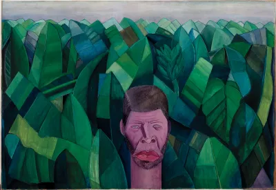 A painting of a purple man
