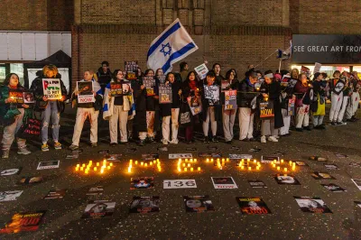 Women protest outside the Tate Modern on behalf of female Israeli hostages, 2024.
