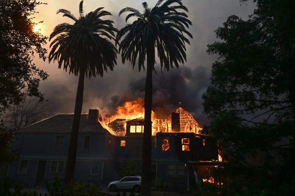 The Andrew McNally House burns during the Eaton Fire in Altadena, California, 2025.