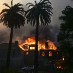 The Andrew McNally House burns during the Eaton Fire in Altadena, California, 2025.