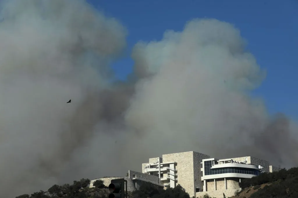 BRENTWOOD, CA - JANUARY 11, 2025 - - The Palisades Fire cloaks The Getty Center in Brentwood on January 11, 2025. (Genaro Molina/Los Angeles Times via Getty Images)