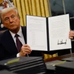 WASHINGTON, DC - JANUARY 20: President Donald Trump signs executive orders in the Oval Office on January 20, 2025 in Washington, DC.  Trump takes office for his second term as the 47th president of the United States. (Photo by Anna Moneymaker/Getty Images)