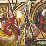 A messy painting using mixed media on canvas.