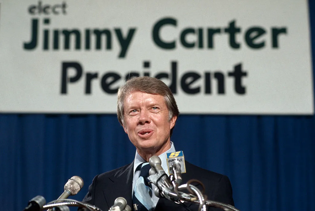 (Original Caption) Atlanta, Georgia. Georgia Governor Jimmy Carter formerly announces intention to seek Dem. President candidacy, Washington DC.