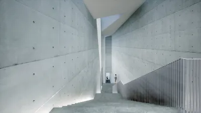 A concrete staircase.