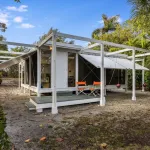 The Walker Guesthouse, an iconic mid-century tiny home designed by architect Paul Rudolph, has been listed by Brown Harris Stevens for  million. This image of the Walker Guesthouse is from 2019. Photo by Michael Berrio. Courtesy of the Paul Rudolph Institute for Modern Architecture