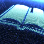 A digital image of an open book with a bookmark.