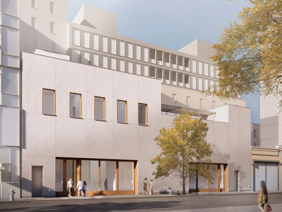 An architectural rendering of a two-story art gallery in New York