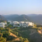 Aerial view of the Getty center, art museum in Los Angeles, California, USA.