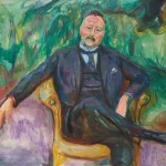 A painting of a man on a chair.