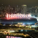 HONG KONG, CHINA - MARCH 30: General view the stadium as fireworks are set off after women