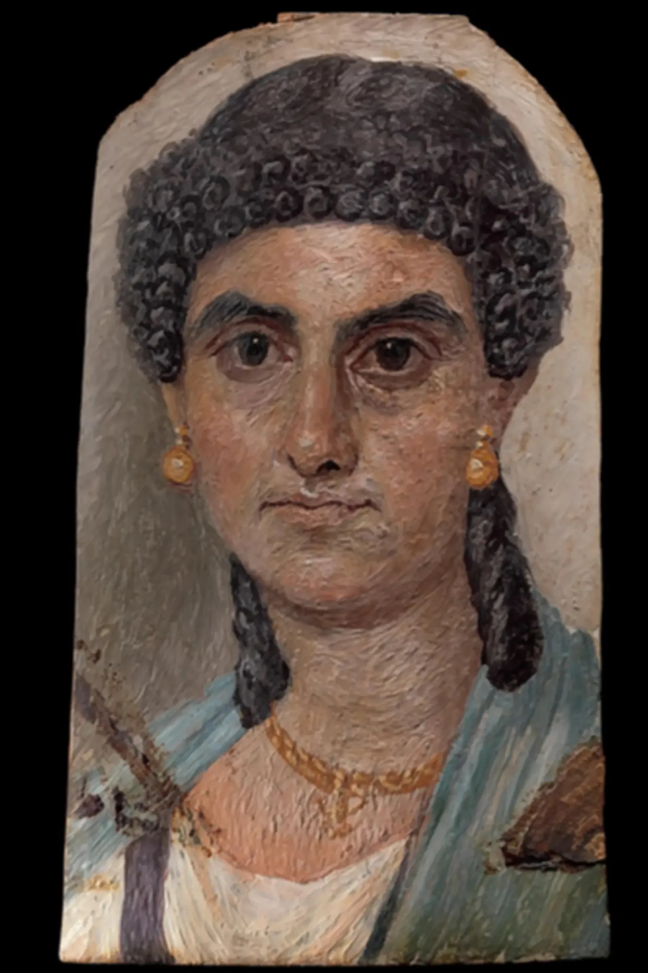 A Fayum portrait confiscated by authorities as part of a criminal investigation into antiquities trafficking.