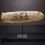 An image of a condom in a museum.