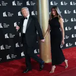 President Donald Trump and First Lady Melania Trump arrive for a performance of 