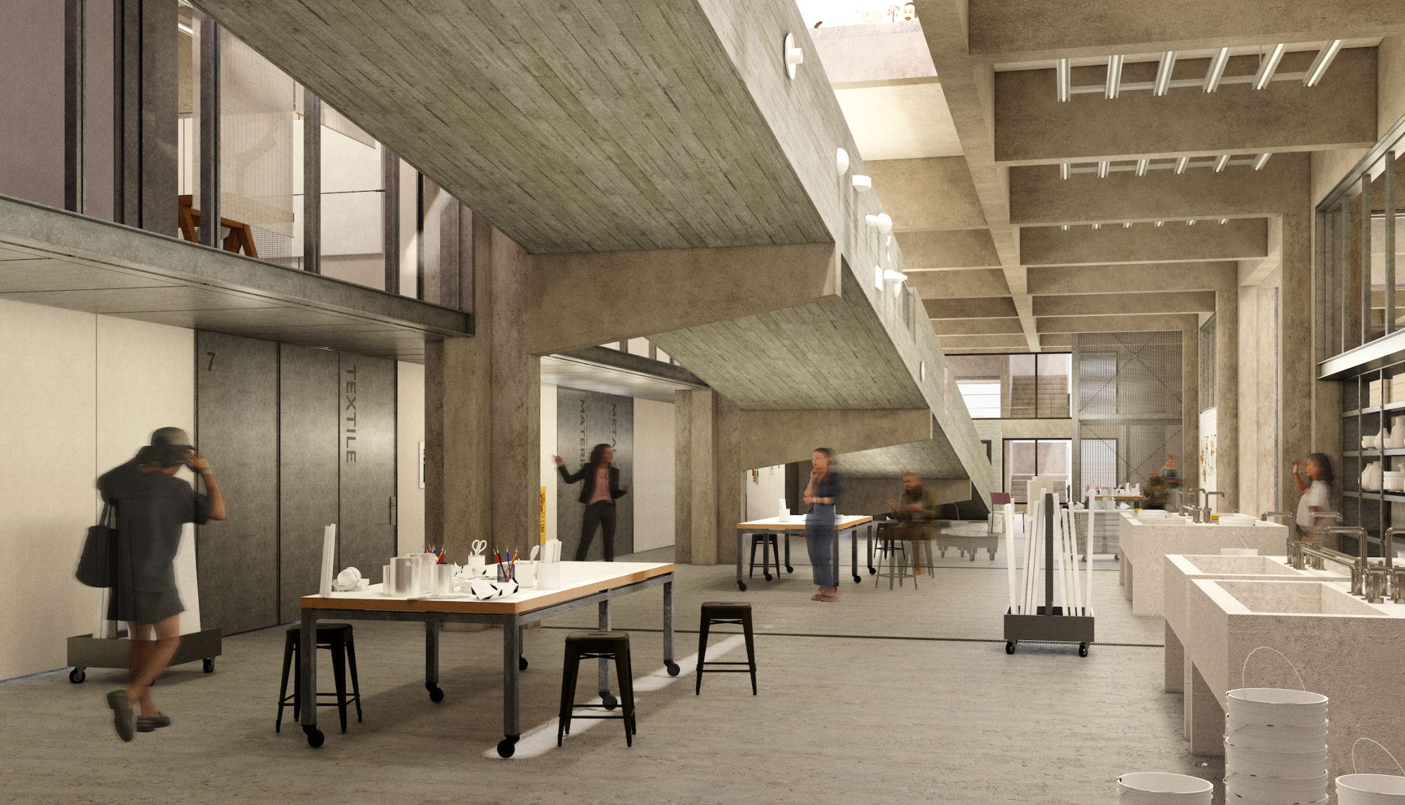 Rendering of school campus workspace.