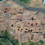 An aerial view of 75 ancient tombs that were unearthed in 2024.