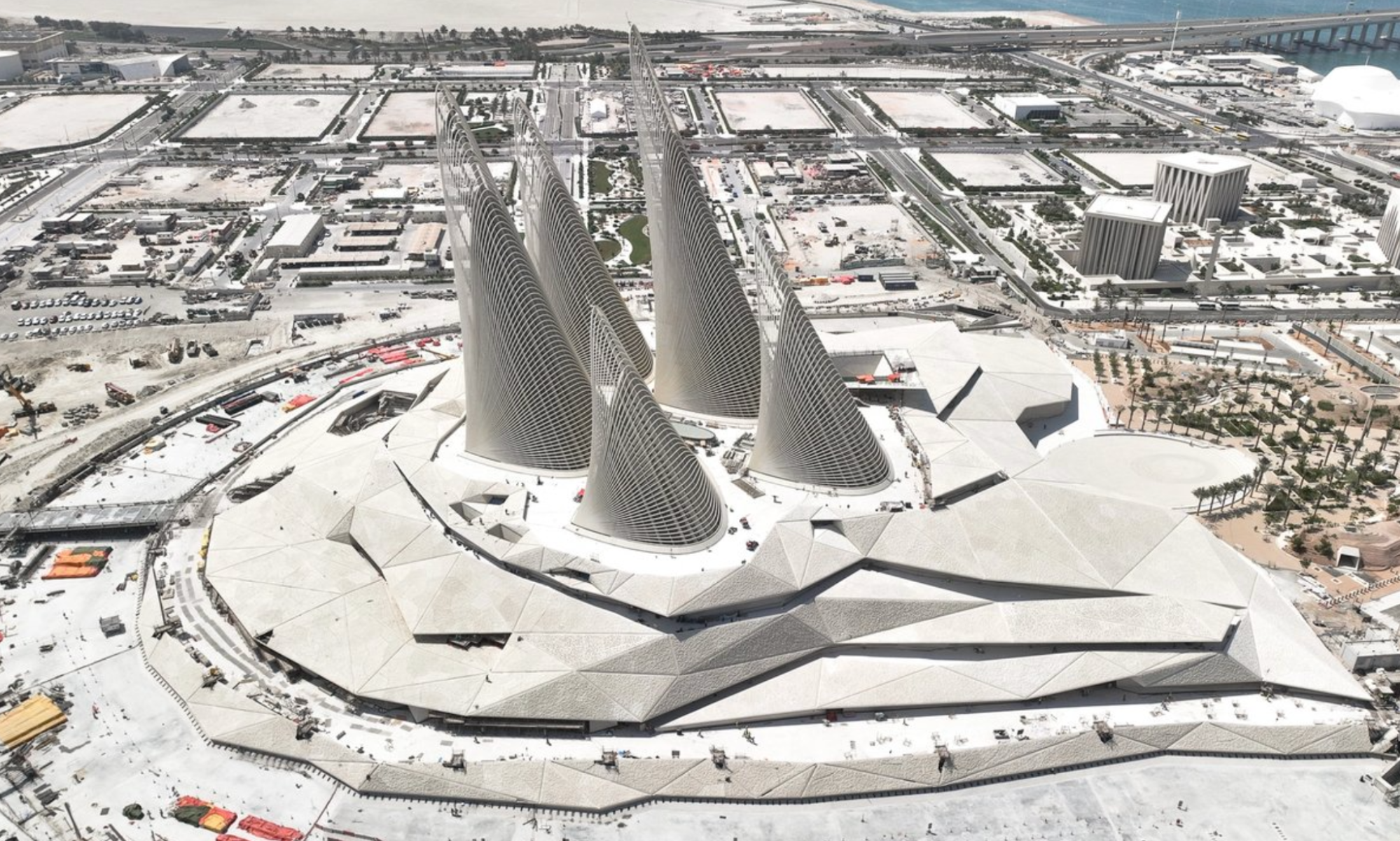 A rendered image of a structure with five pointed towers.