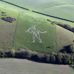 An aerial photograph of the Cerne Abbas Giant, 2001.