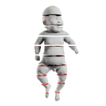 A digital rendering of a baby all sliced up.