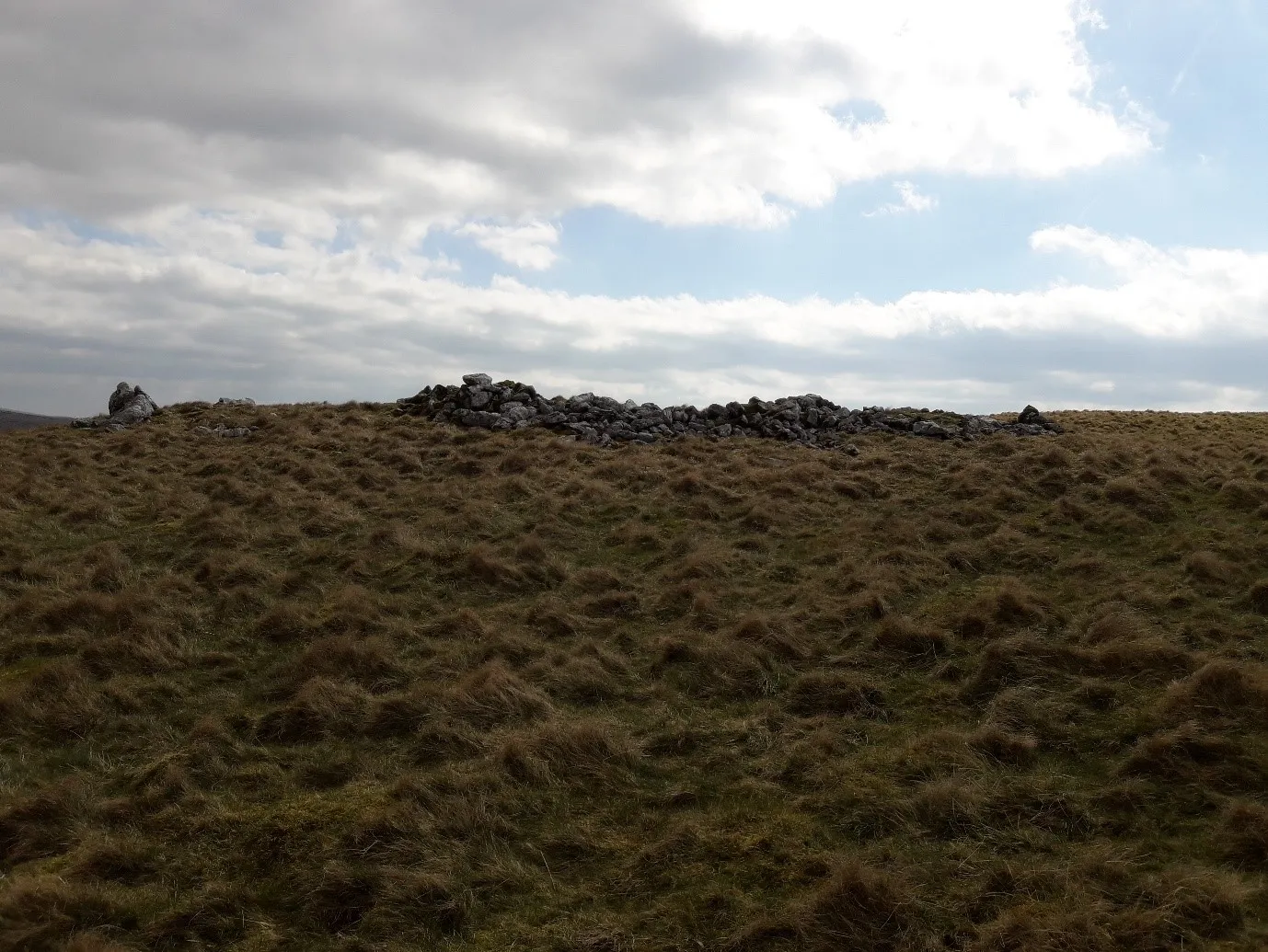 A prehistoric long cairn on Dudderhouse Hill in the Yorkshire Dales National Park, England.