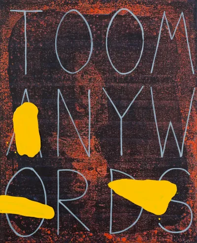 A painting that reads 