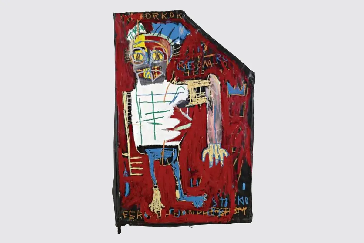 An image of the Jean-Michel Basquiat collage Red Man One that was previously sold at Sotheby