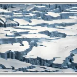 An artwork showing various ice shelves.