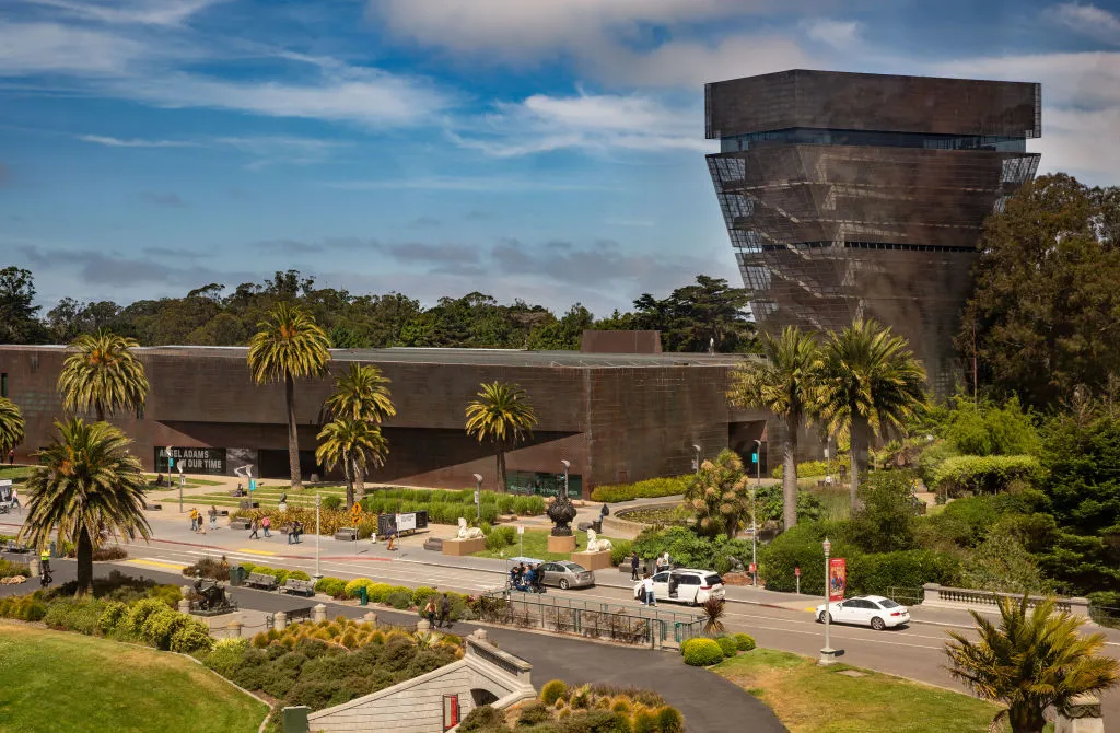 SAN FRANCISCO, CA - JUNE 16: The de Young Museum is viewed on June 16, 2023, in San Francisco, California. Golden Gate Park, a large (1,000 acres) urban park in the western edge of the city, is home to the California Academy of Sciences, the Botanical Garden, and the de Young Museum. (Photo by George Rose/Getty Images)