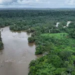 A river running among green banks.