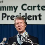 (Original Caption) Atlanta, Georgia. Georgia Governor Jimmy Carter formerly announces intention to seek Dem. President candidacy, Washington DC.