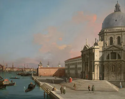 A painting showing a view of Venice