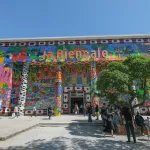 A colorful building with the words 