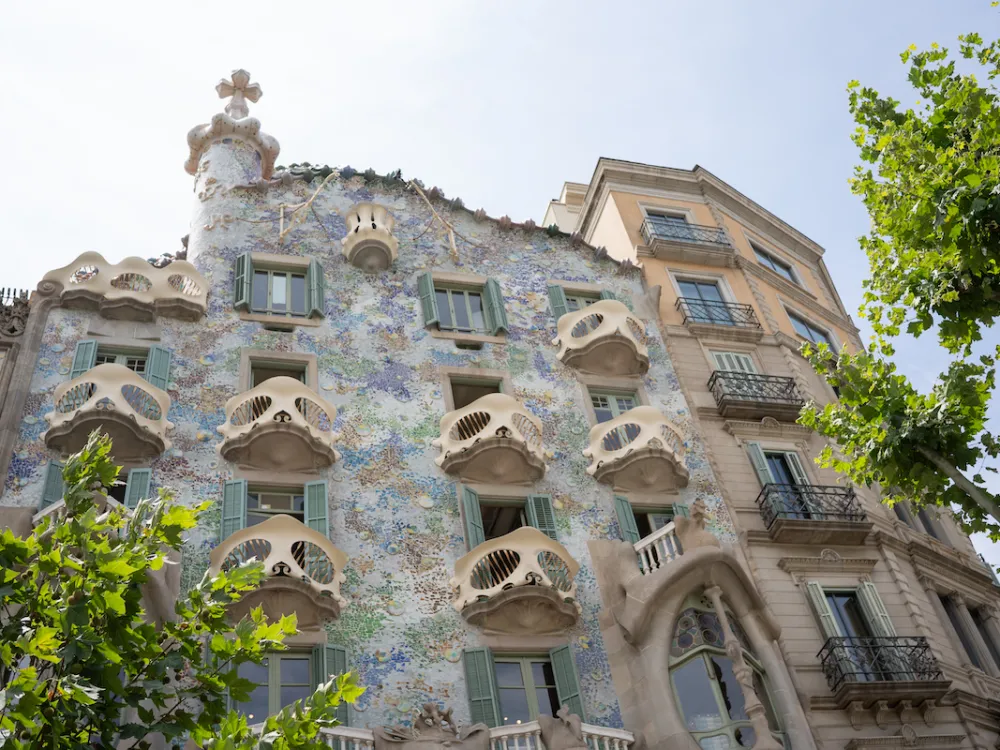 This picture shows the main facade of Casa Batllo in Barcelona, on June 19, 2025. Barcelona