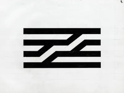 Horizontal black lines bisected by a zig-zagging diagonals.