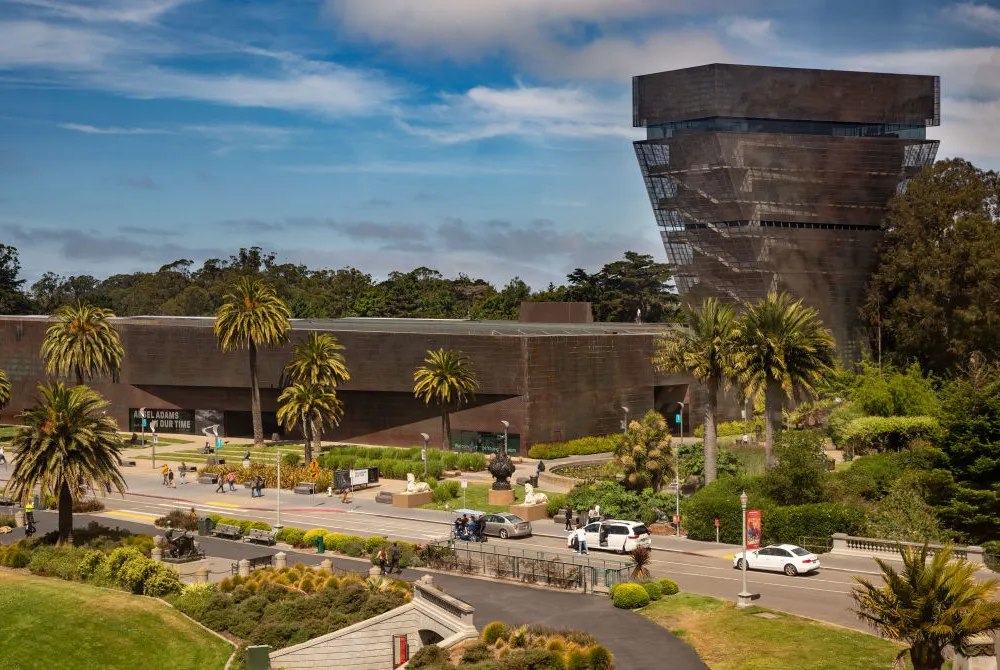 SAN FRANCISCO, CA - JUNE 16:  The de Young Museum is viewed on June 16, 2023, in San Francisco, California. Golden Gate Park, a large (1,000 acres) urban park in the western edge of the city, is home to the California Academy of Sciences, the Botanical Garden, and the de Young Museum. (Photo by George Rose/Getty Images)