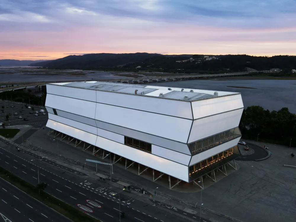 A futuristic looking building.