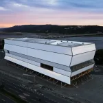 A futuristic looking building.