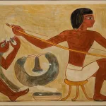Man using drill, New Kingdom tomb painting from Western Thebes, Tomb of Rekhmire