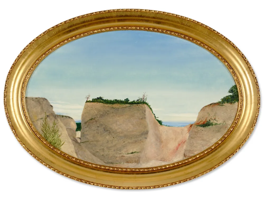 A painting of a sandy cliff.