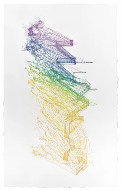 A staircase made out of thread.